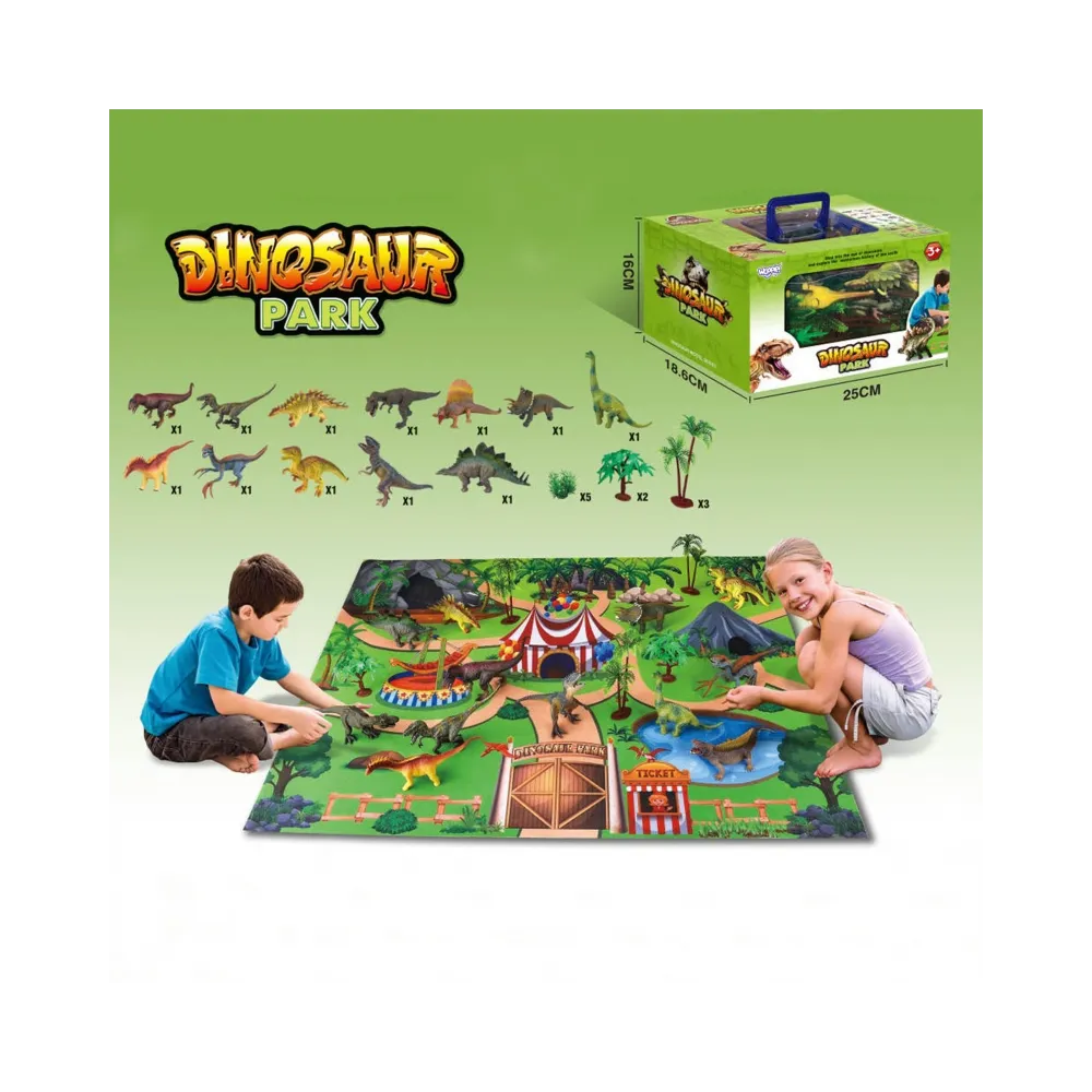 Zestaw 23 elementów dla małych miłośników dinozaurów.