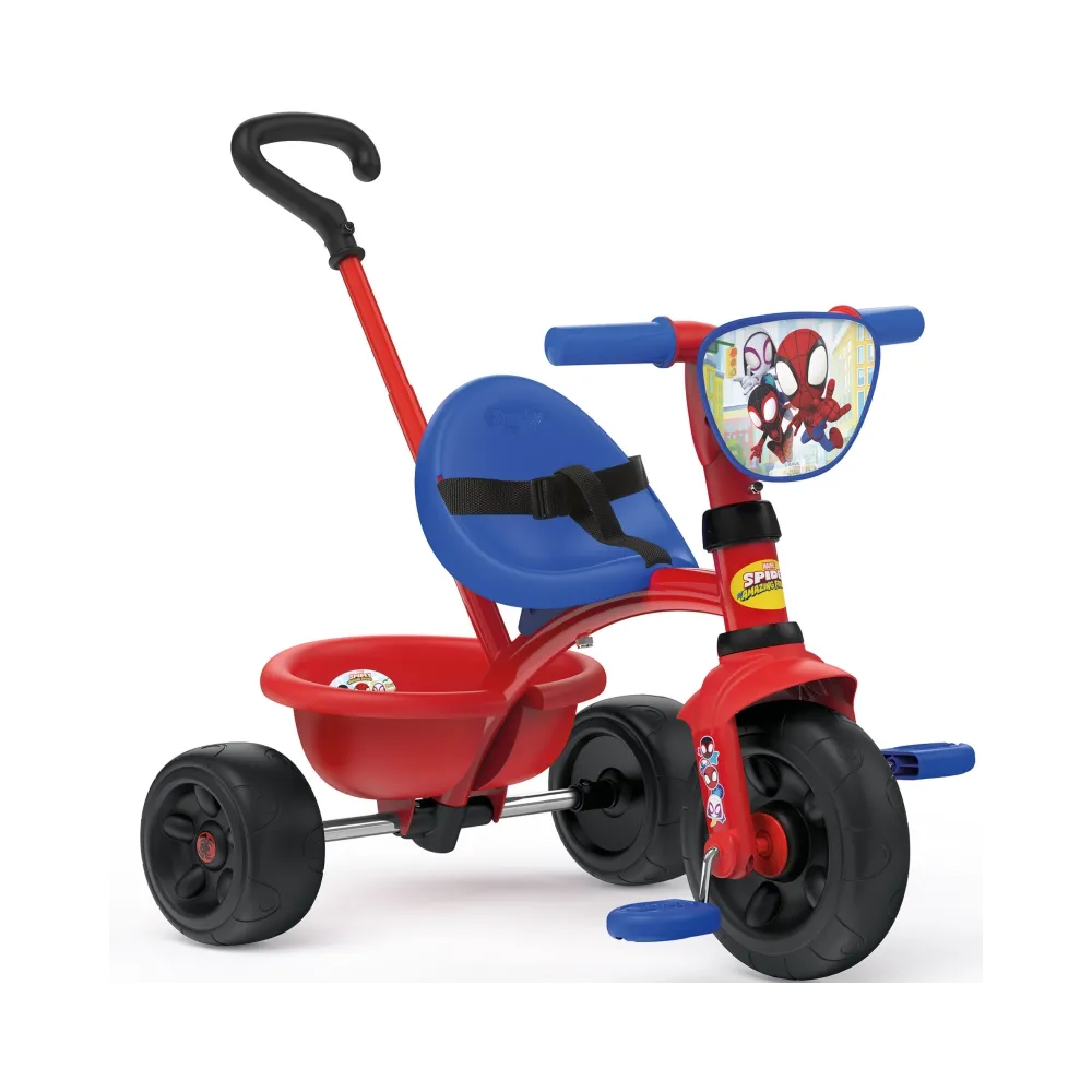 Ergonomiczne siodełko w trójkołowcu SMOBY wspierające plecy dziecka.