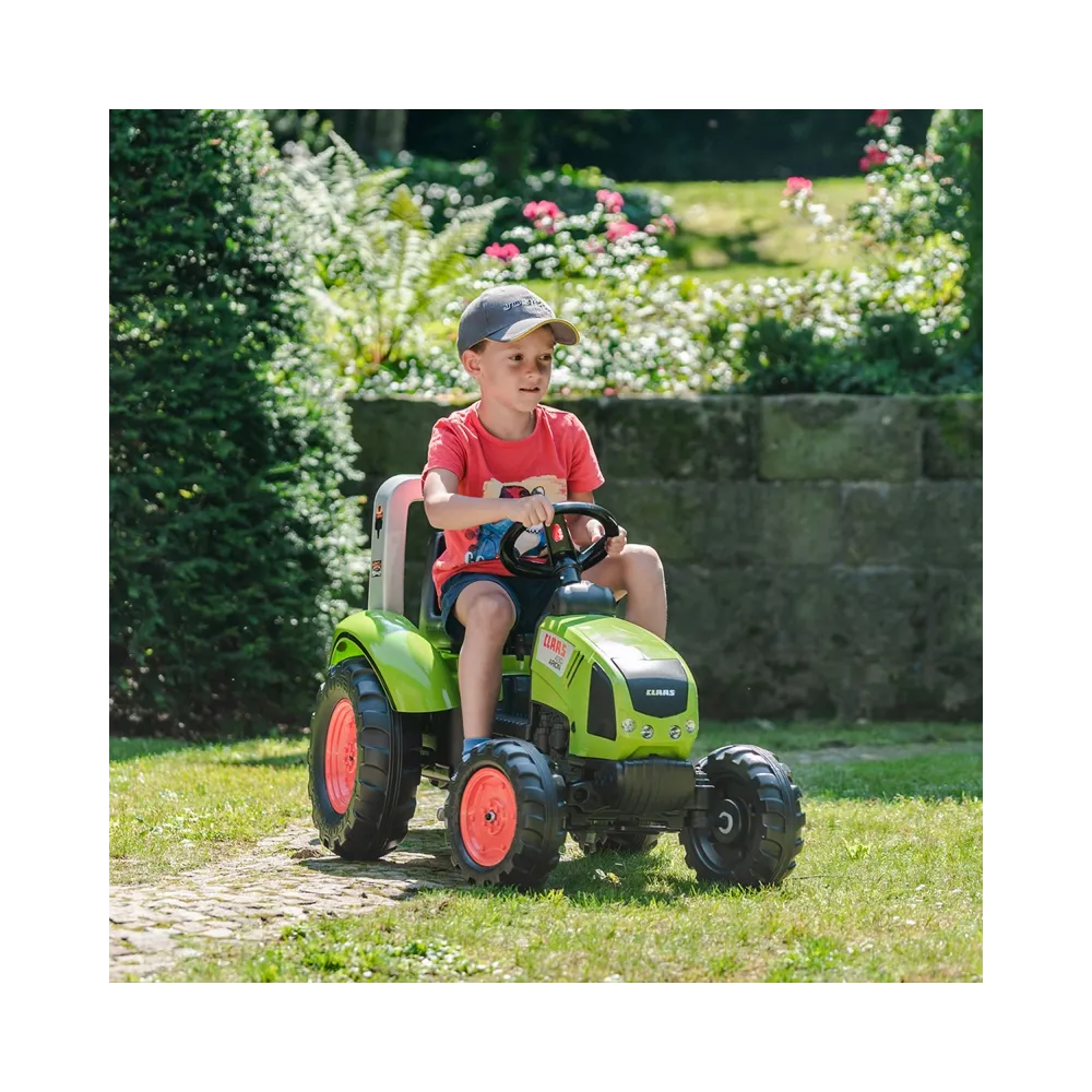 Zabawkowy traktor na pedały z klaksonem i stabilną konstrukcją