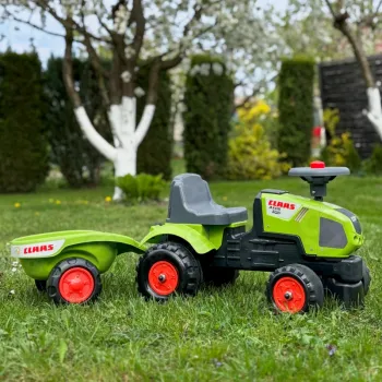 FALK Traktorek Baby Claas Axos 310 Zielony z Przyczepką