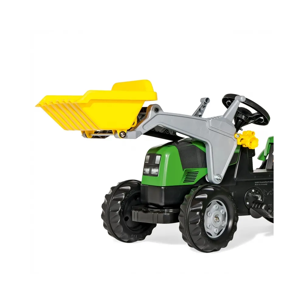 RollyKid zielony traktor z odczepianą przyczepką na pedały