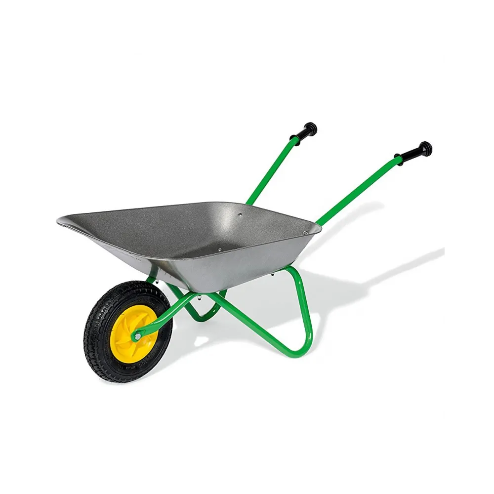 Taczka dla dzieci w kolorze szarym idealna do ogrodu.