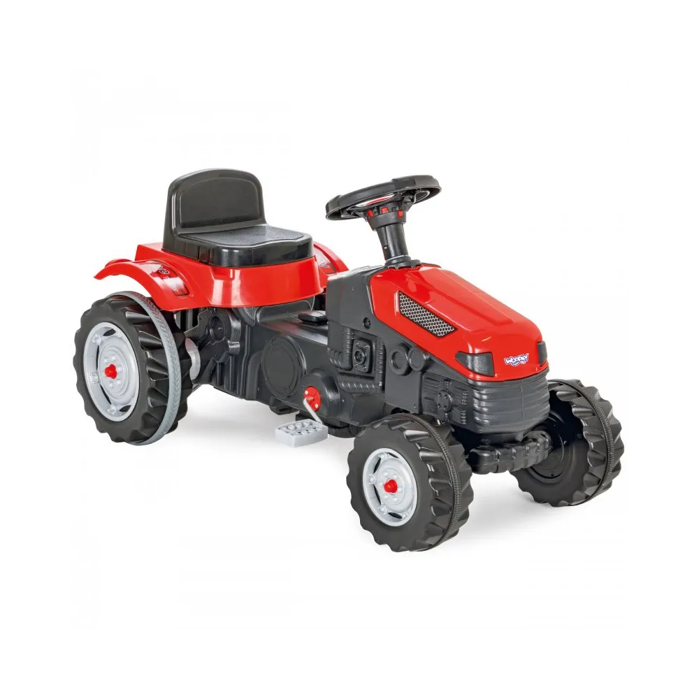 Solidny traktor na pedały z hakami do holowania