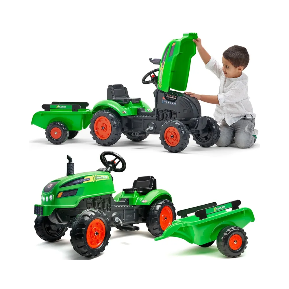 Zielony traktorek z przyczepką dla dzieci
