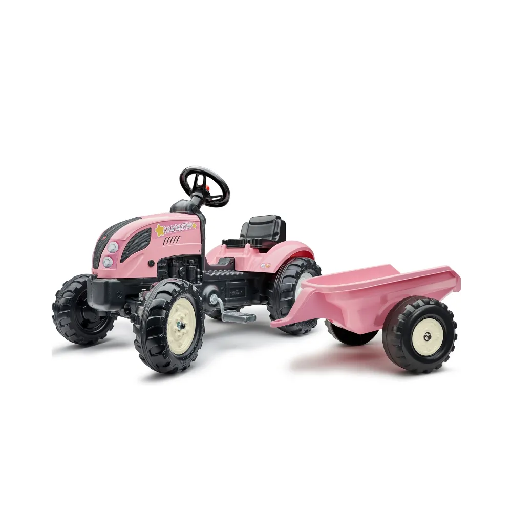 Różowy traktor na pedały FALK z przyczepką dla dzieci