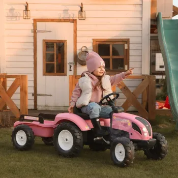 FALK Traktor Country Star Różowy na Pedały + Przyczepka i Klakson