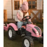 Zabawka dla dzieci - traktor różowy na pedały z akcesoriami