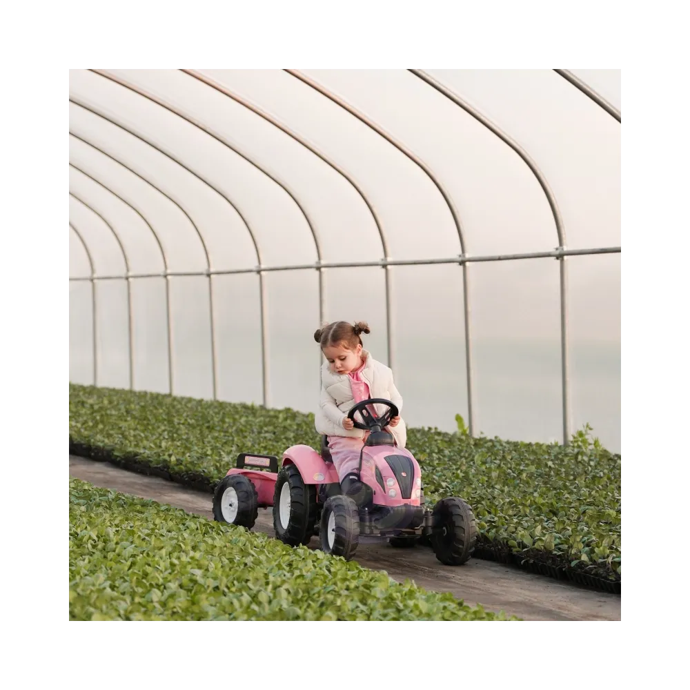 Różowy pojazd FALK dla małych farmerów z funkcją przyczepy