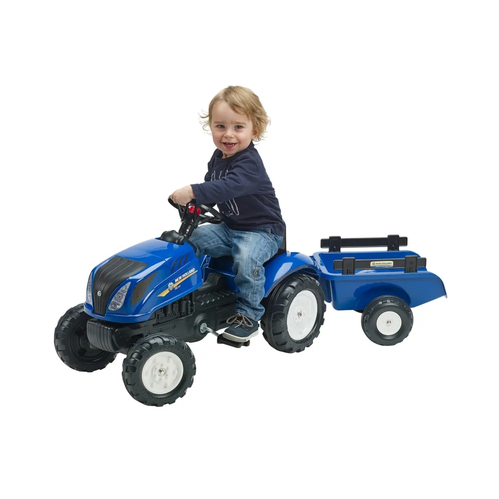 FALK Traktor New Holland z wypinaną przyczepą dla dzieci
