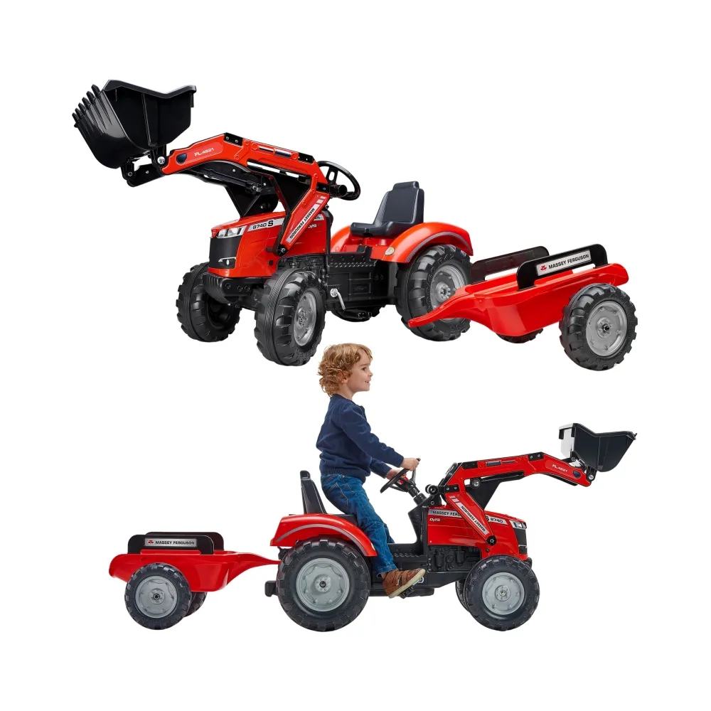 Czerwony traktor na pedały z przyczepką dla dzieci