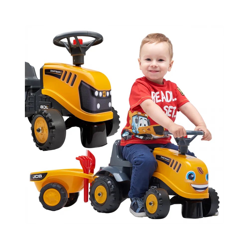 Pomarańczowy traktorek z przyczepką dla dzieci