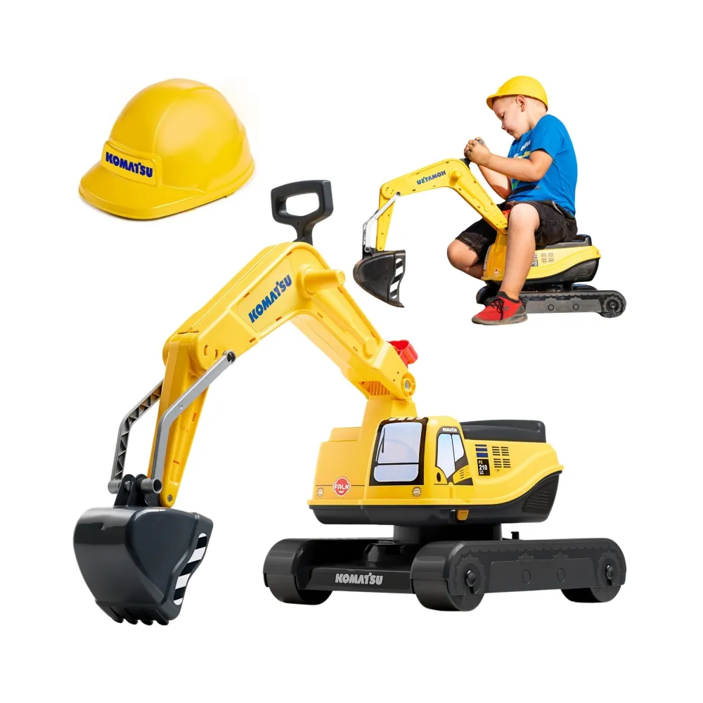 Dzieci bawią się koparką Komatsu na placu zabaw.