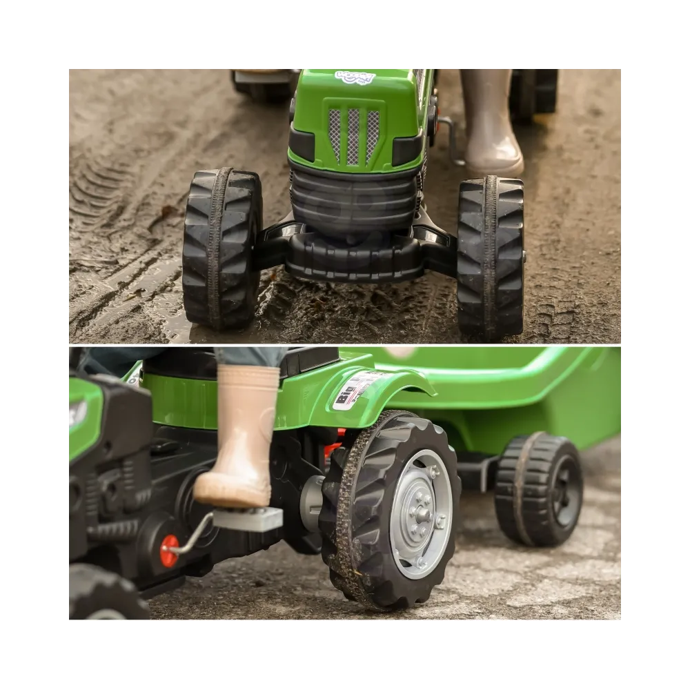 Realistyczny traktor na pedały z ruchomą przyczepą