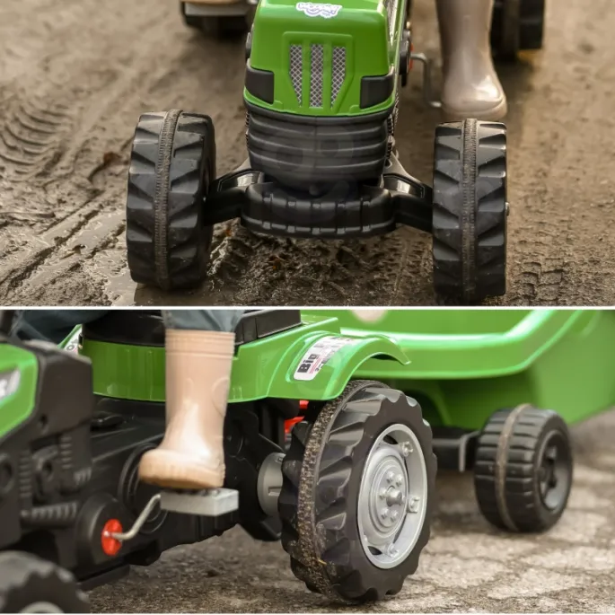 Realistyczny traktor na pedały z ruchomą przyczepą