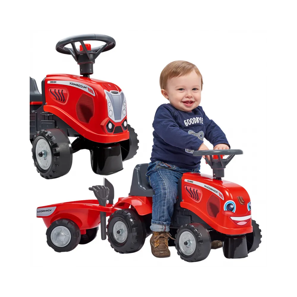 FALK Traktorek Baby Mac Cormick Czerwony z Przyczepką + akc. od 1 roku