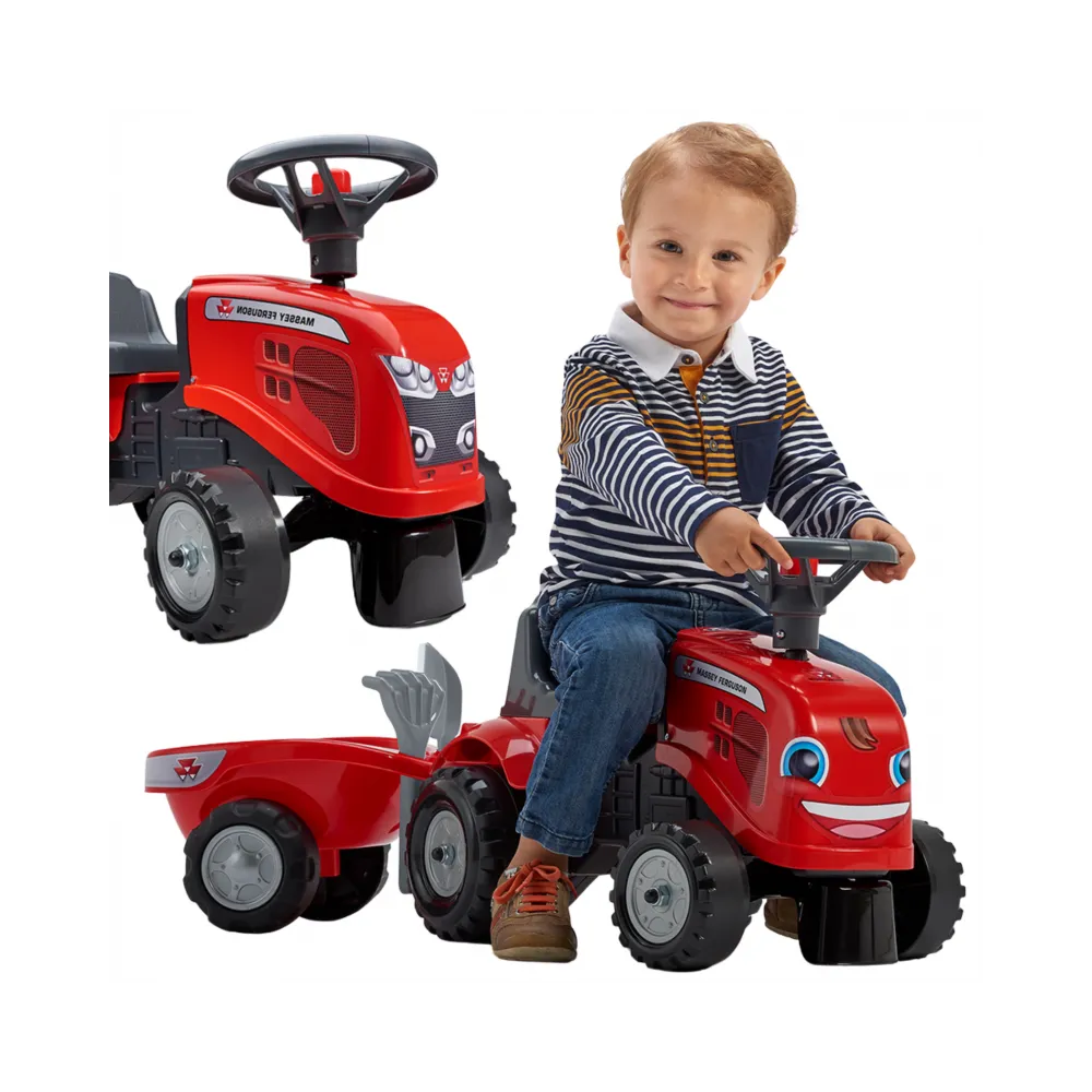FALK Traktorek Baby Massey Ferguson Czerwony z Przyczepką + akc. Od 1 roku