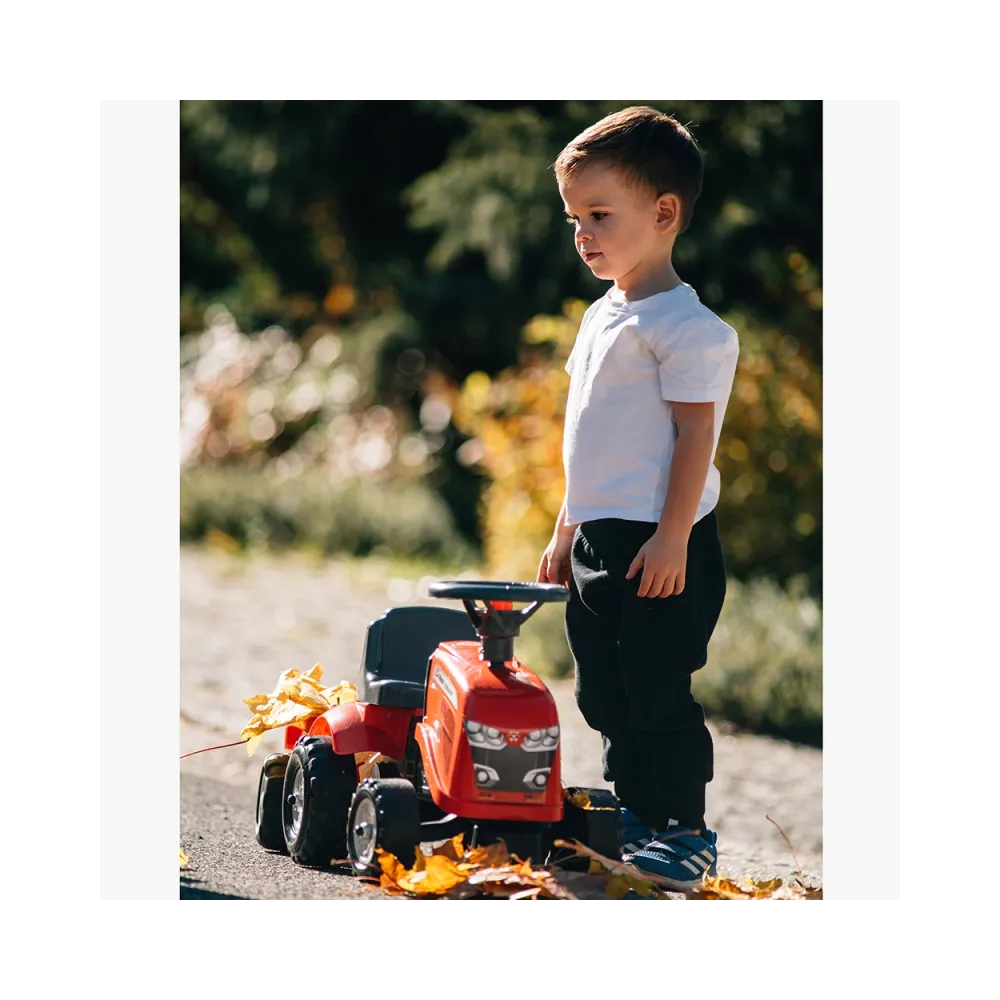 FALK Traktorek Baby Massey Ferguson Czerwony z Przyczepką + akc. Od 1 roku