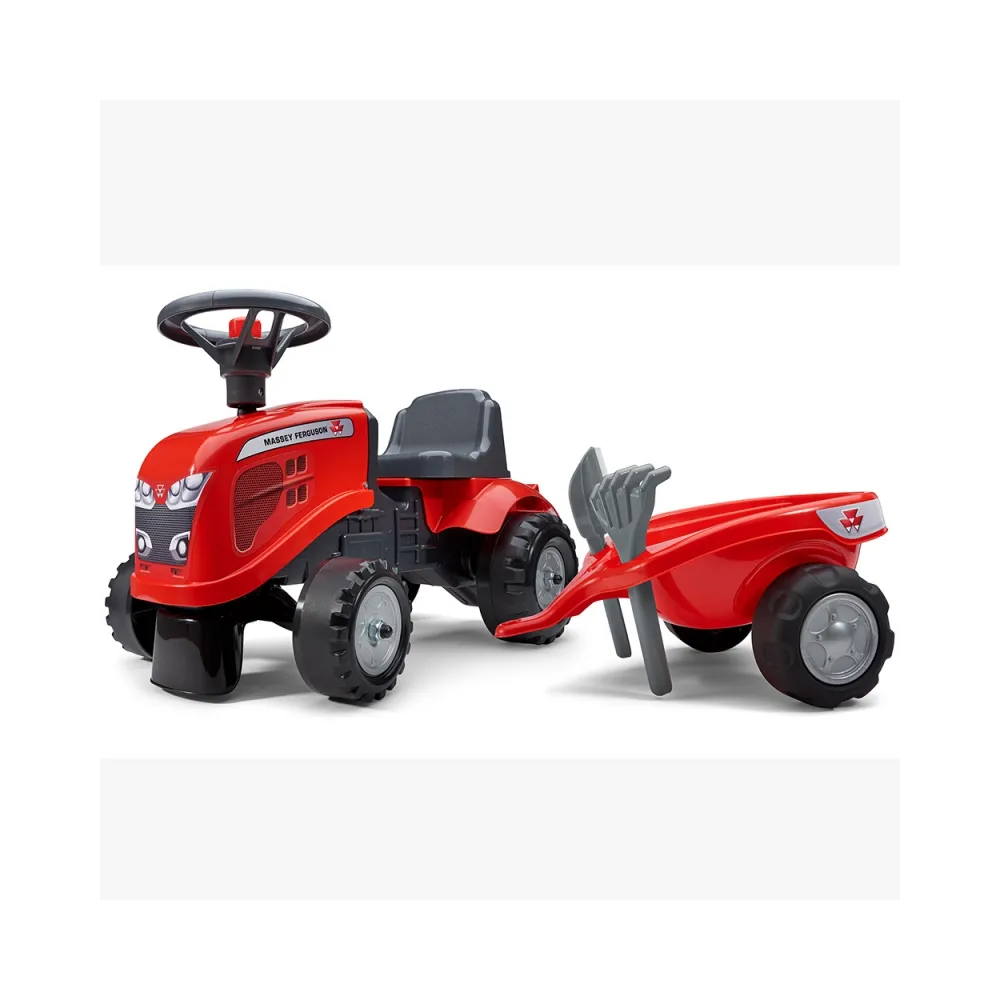 FALK Traktorek Baby Massey Ferguson Czerwony z Przyczepką + akc. Od 1 roku