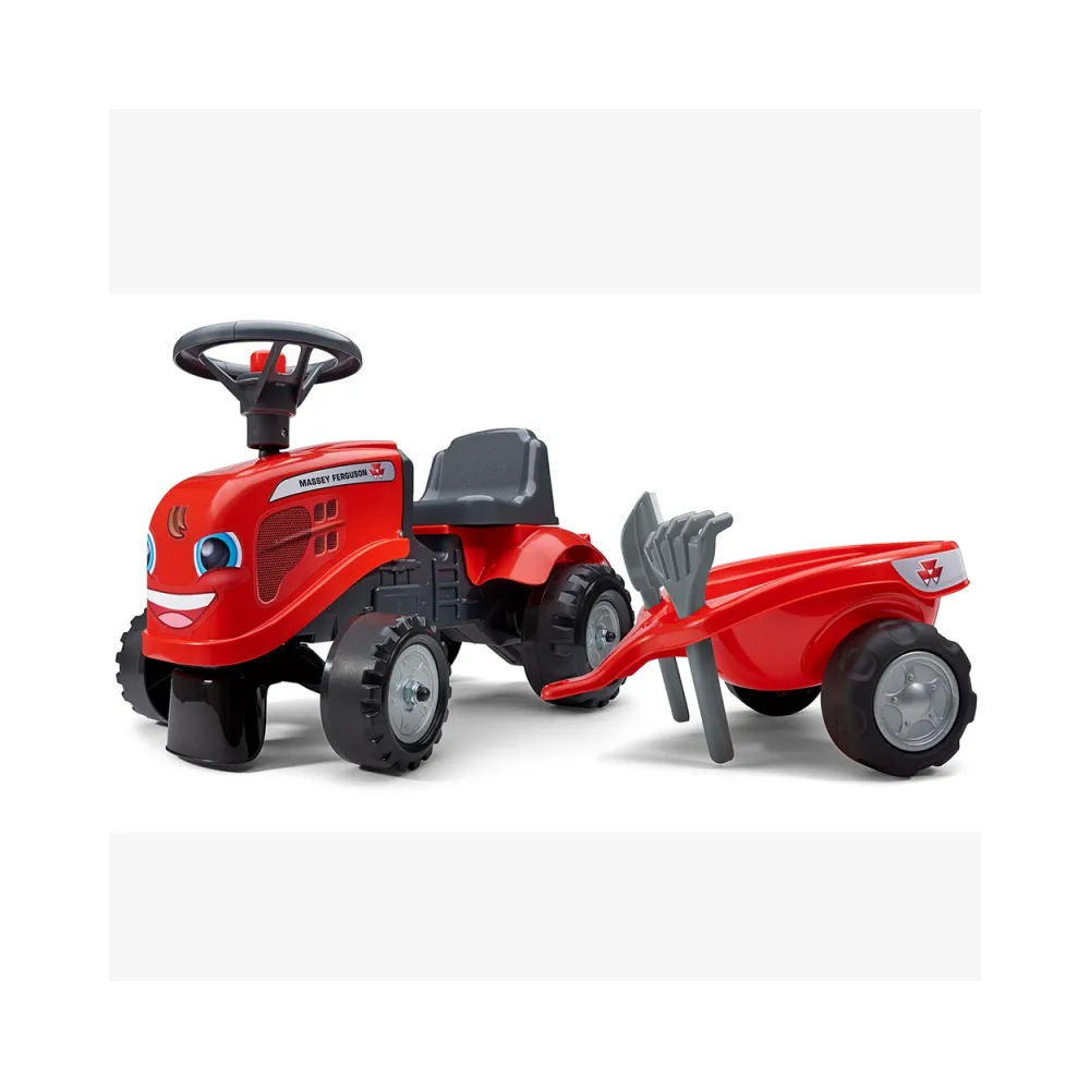 FALK Traktorek Baby Massey Ferguson Czerwony z Przyczepką + akc. Od 1 roku
