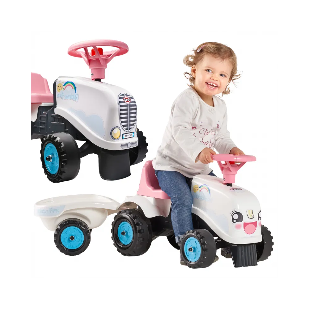 Traktor Rainbow Biały z przyczepką dla malucha