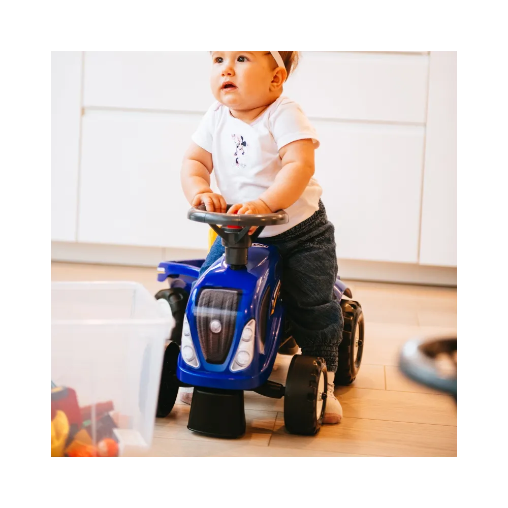 FALK Traktorek Baby New Holland Niebieski z Przyczepką + akc. od 1 roku