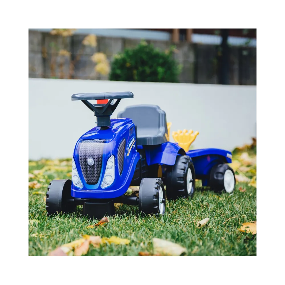 FALK Traktorek Baby New Holland Niebieski z Przyczepką + akc. od 1 roku