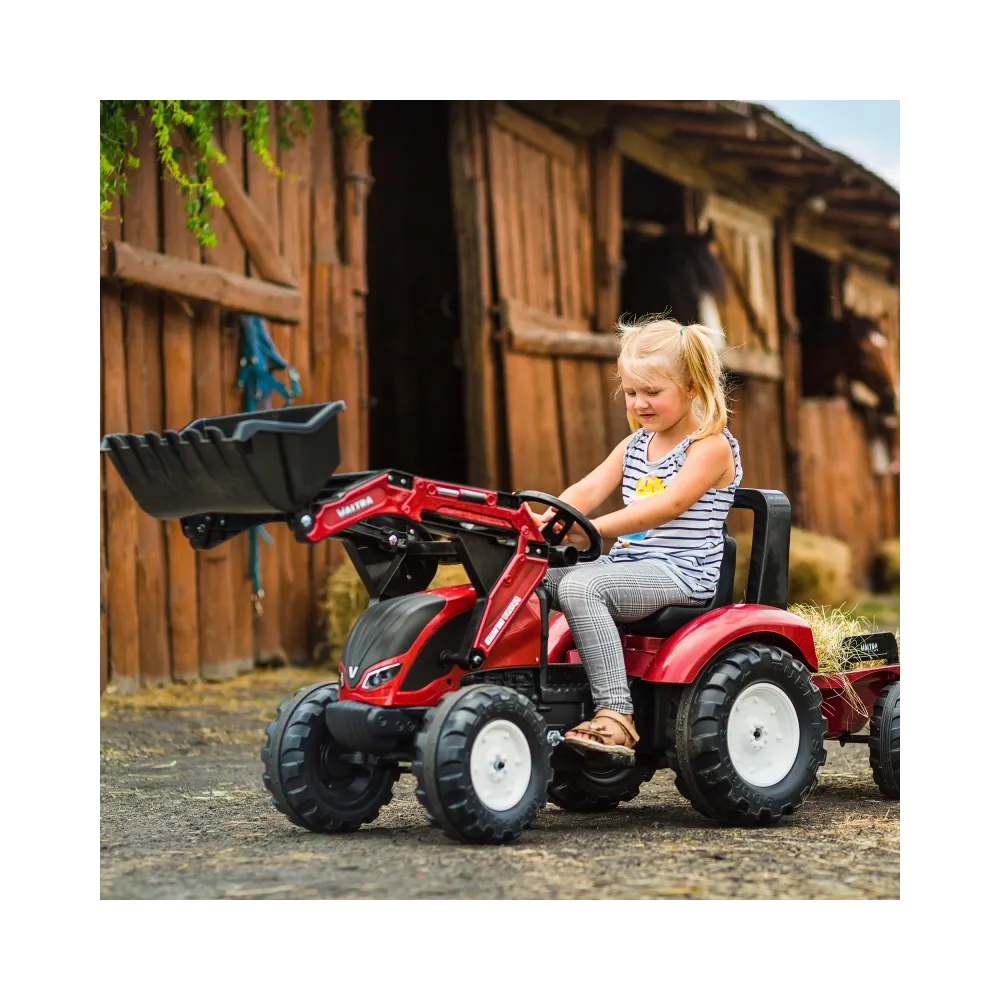 FALK Traktor Valtra Bordowy na Pedały z Przyczepką i Łyżką od 3 Lat