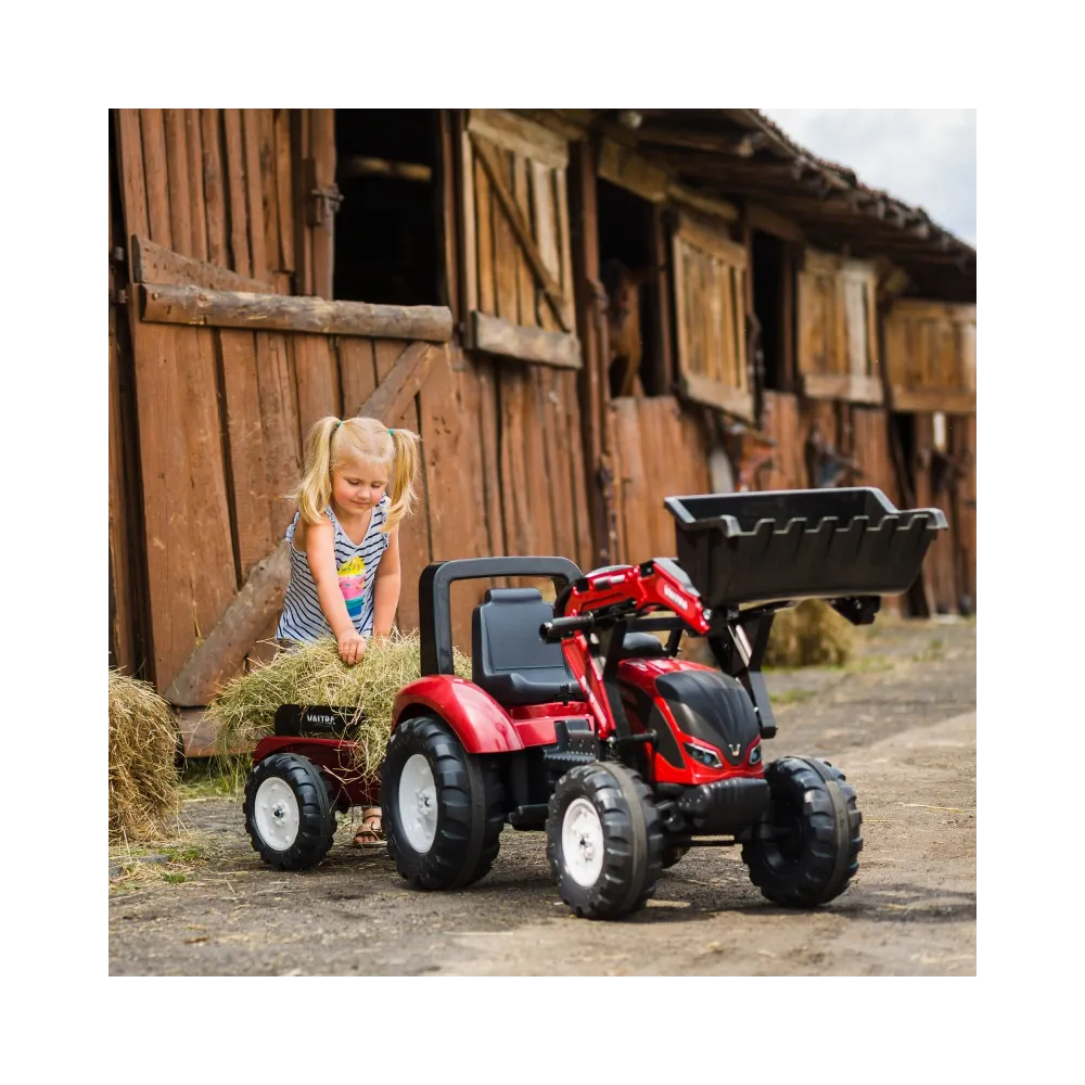 FALK Traktor Valtra Bordowy na Pedały z Przyczepką i Łyżką od 3 Lat