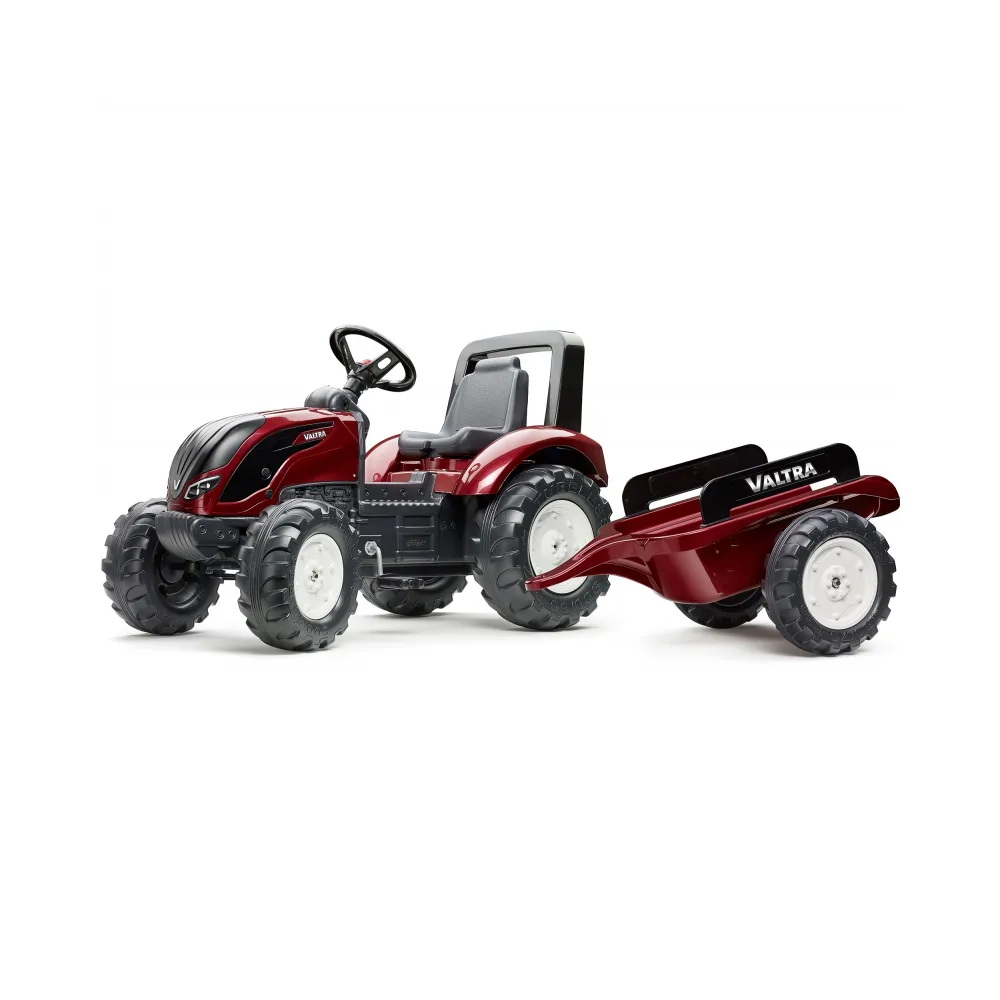 FALK Traktorek Czerwony Valtra S4 na Pedały z Przyczepką od 3 Lat