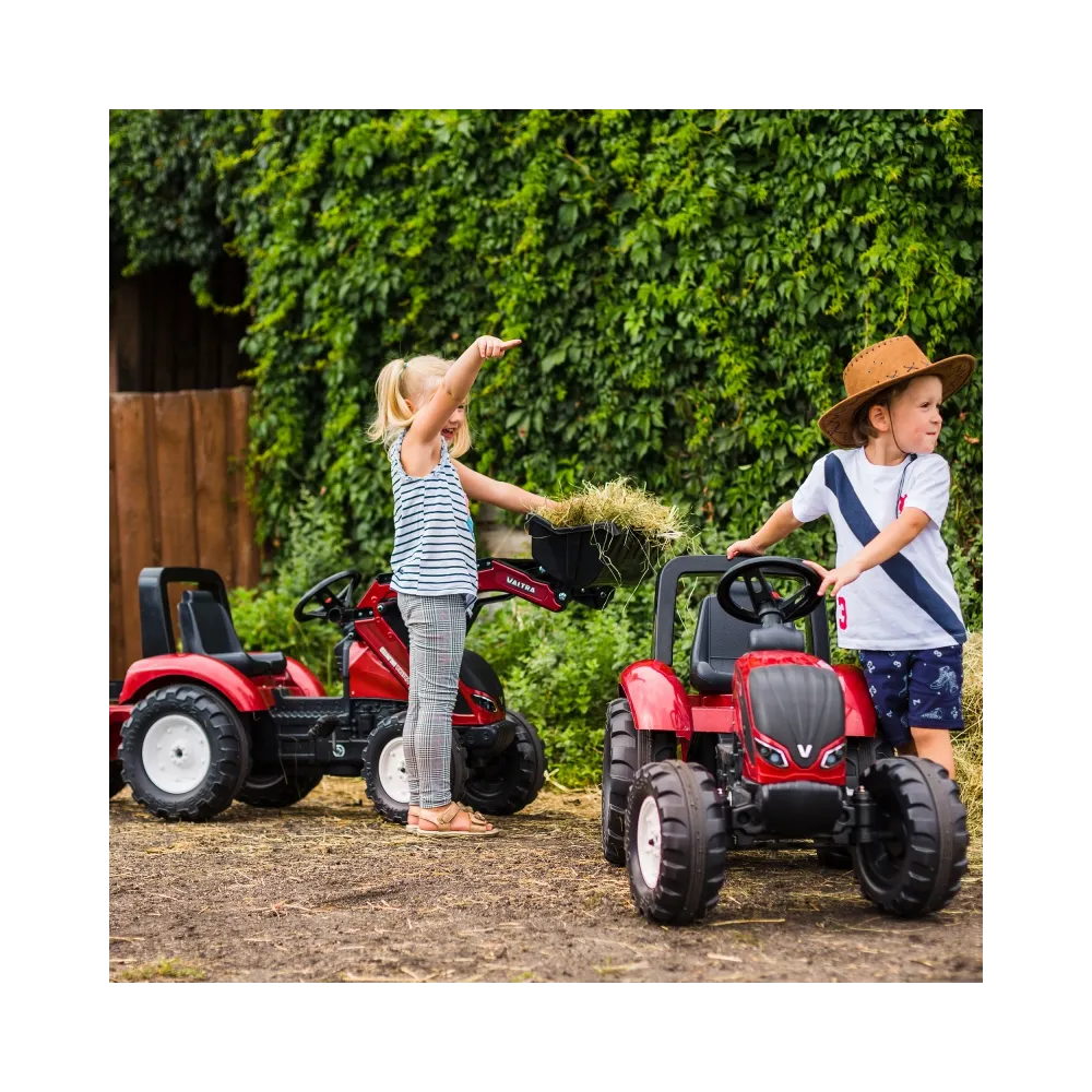 FALK Traktorek Czerwony Valtra S4 na Pedały z Przyczepką od 3 Lat