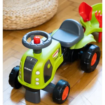 Bezpieczny traktorek z przyczepką do zabawy