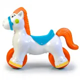 Stabilna konstrukcja z dużymi kołami i szeroką podstawą.