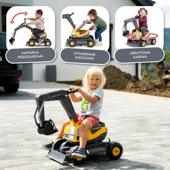 Zabawka koparka z obrotową kabiną i ruchomą łopatą dla najmłodszych
