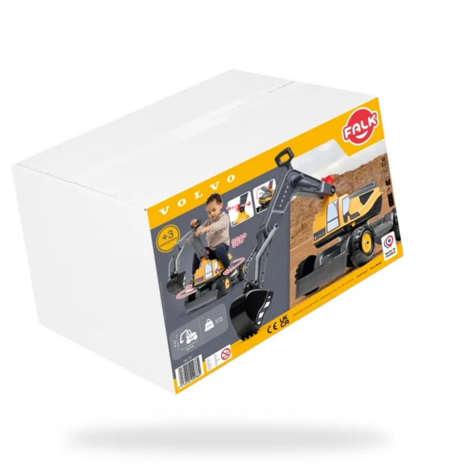 Obracana kabina i wytrzymałe koła zabawkowej koparki Volvo