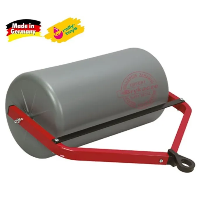 Trójkołowy walec Rolly Toys gotowy do zabawy z ciągnikiem.