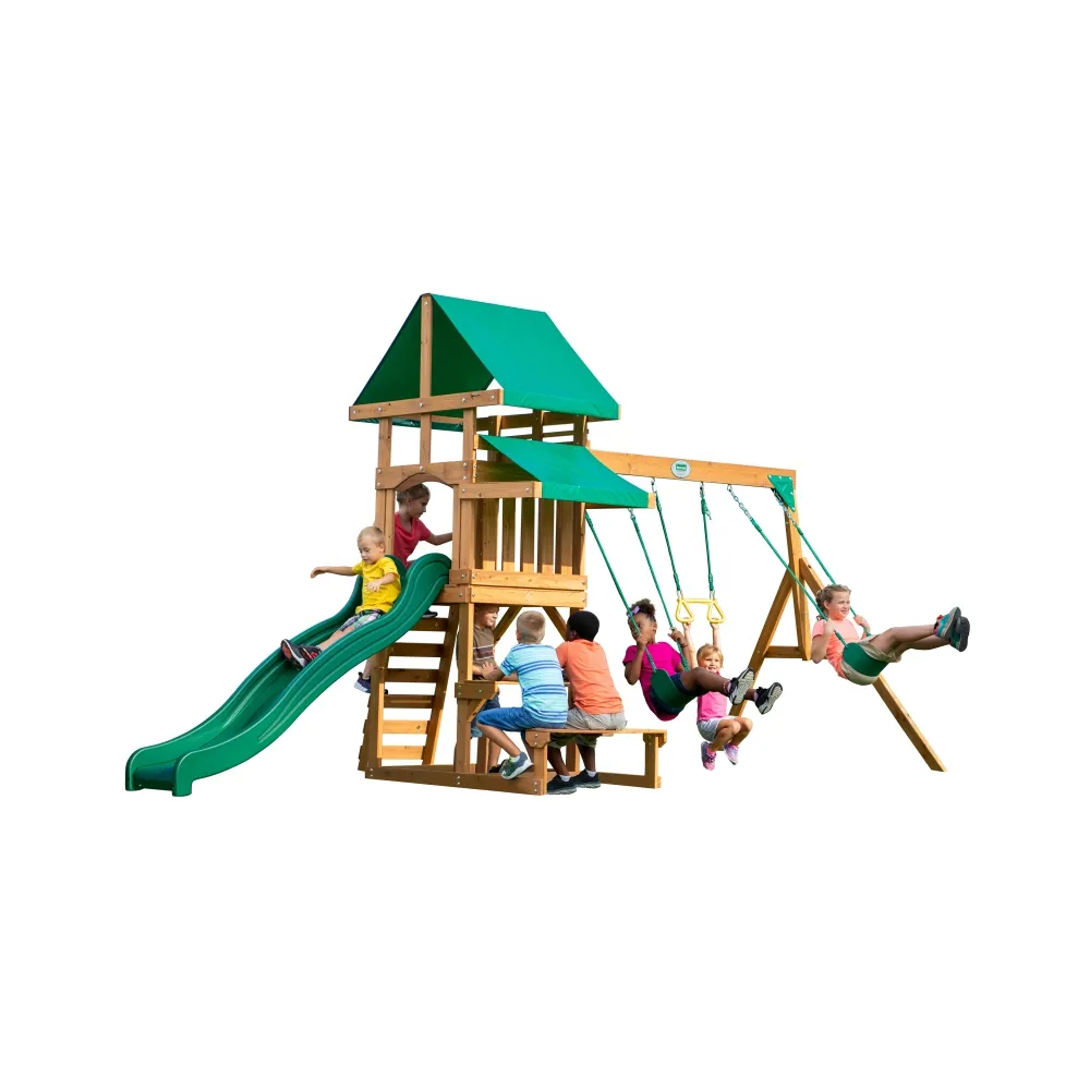 Drewniany plac zabaw Backyard Discovery Belmont w ogrodzie