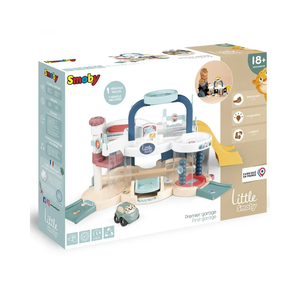 Lądowisko dla helikoptera w garażu SMOBY, idealne do zabawy.