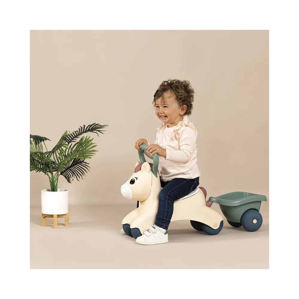 Urocza zabawka kucyk z przyczepką