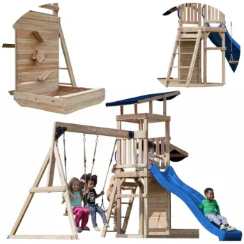 AXI Drewniany Duży Plac Zabaw Huśtawki Zjeżdżalnia Wieża + Piaskownica