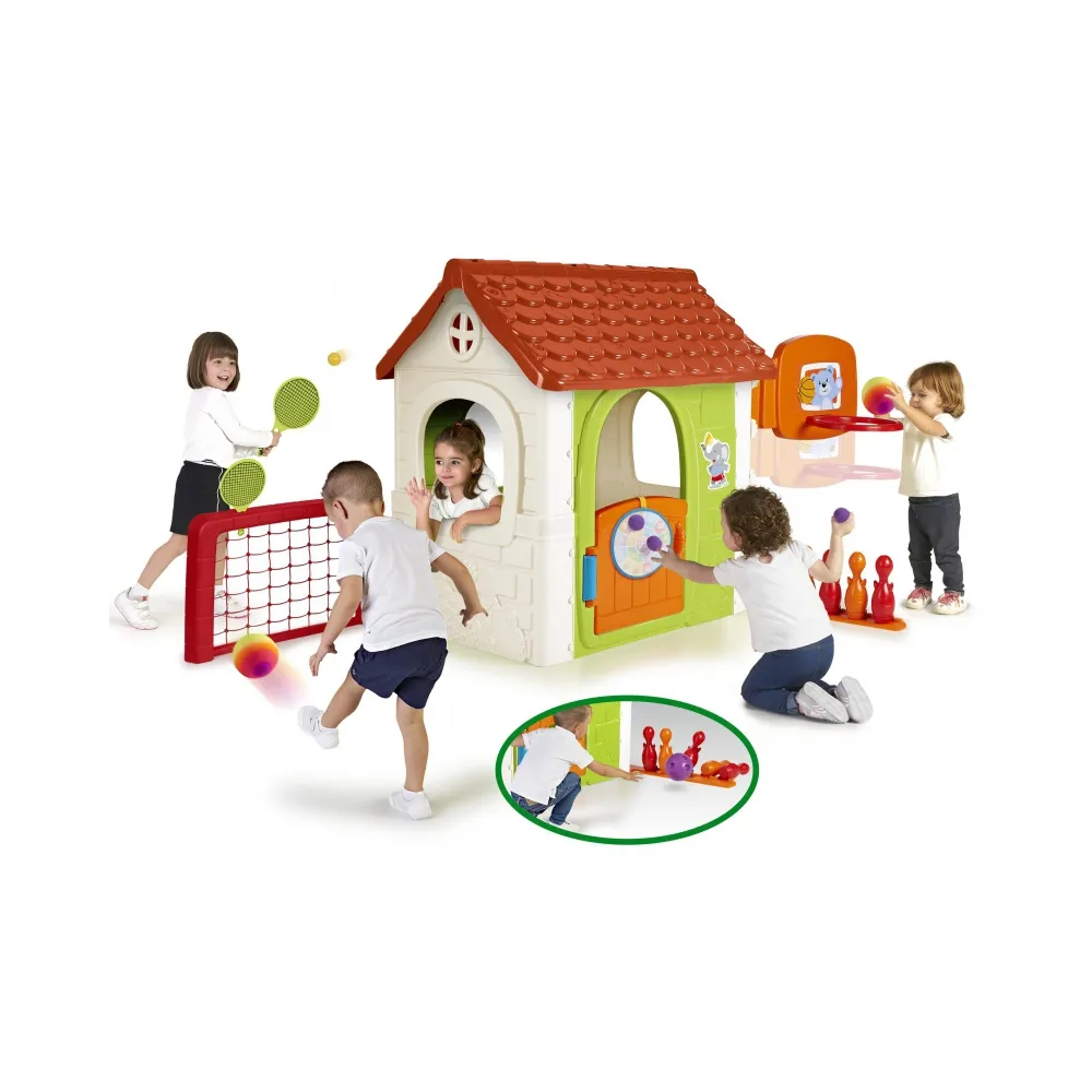 Domek 6 w 1 z grami, idealny dla małych sportowców.