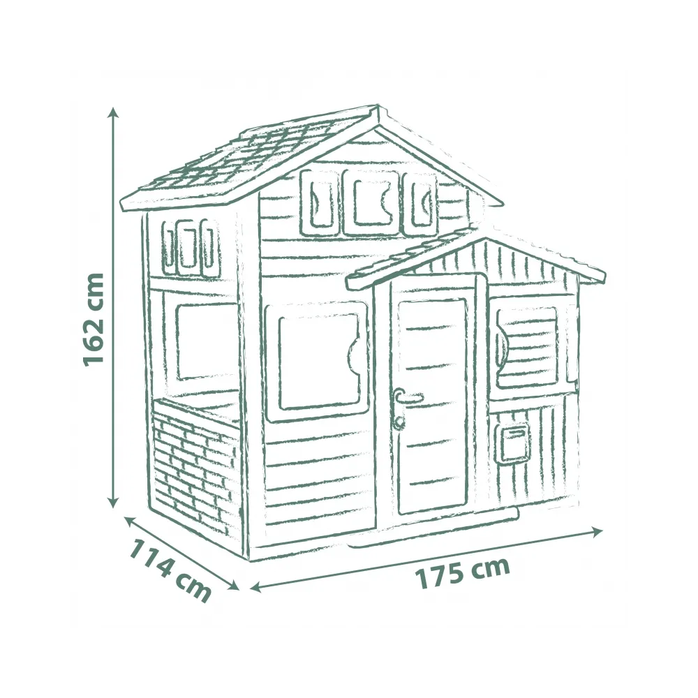 Przestronny domek Smoby z wygodnymi drzwiami i okiennicami
