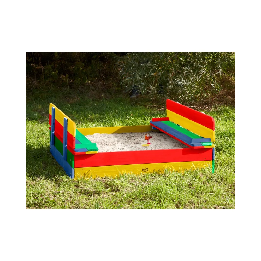 AXI Drewniana Piaskownica Ella Tęczowa Zakrywana z Ławeczkami