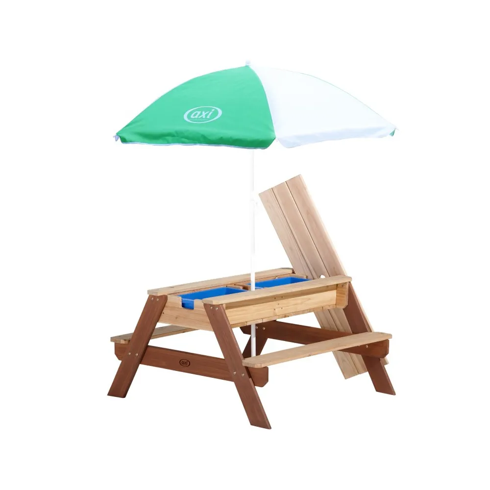 AXI Stół Piknikowy Nick z ławką i parasolem w ogrodzie