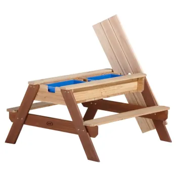 Zbliżenie na drewniany stół AXI Nick z wysuwanymi pojemnikami