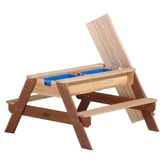 Zbliżenie na drewniany stół AXI Nick z wysuwanymi pojemnikami