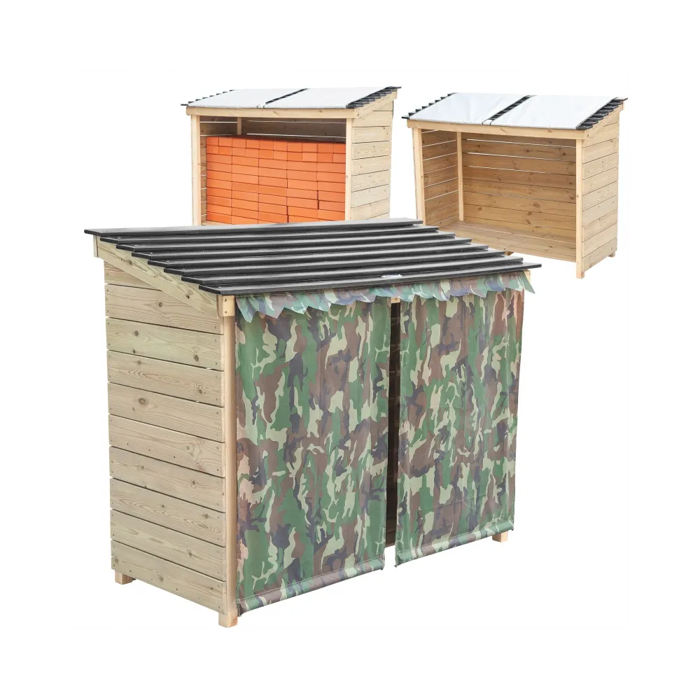 Drewniany składzik ogrodowy z daszkiem i moro Classic World EDU