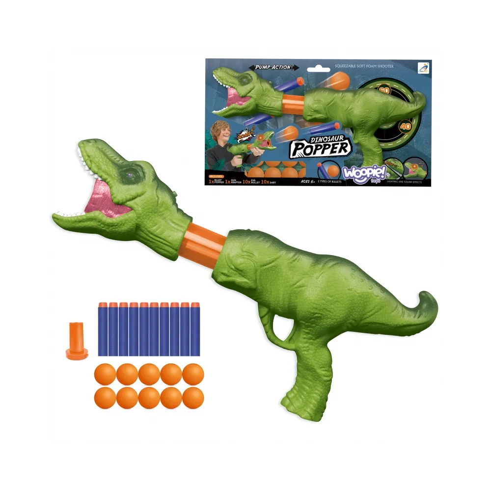 WOOPIE Pistolet na Piłki Kulki Piankowe i Strzałki Wyrzutnia Automatyczna Dinozaur 22 el.