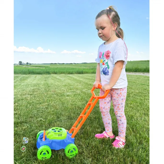 Zabawka kosiarka wydająca dźwięki i puszczająca bańki