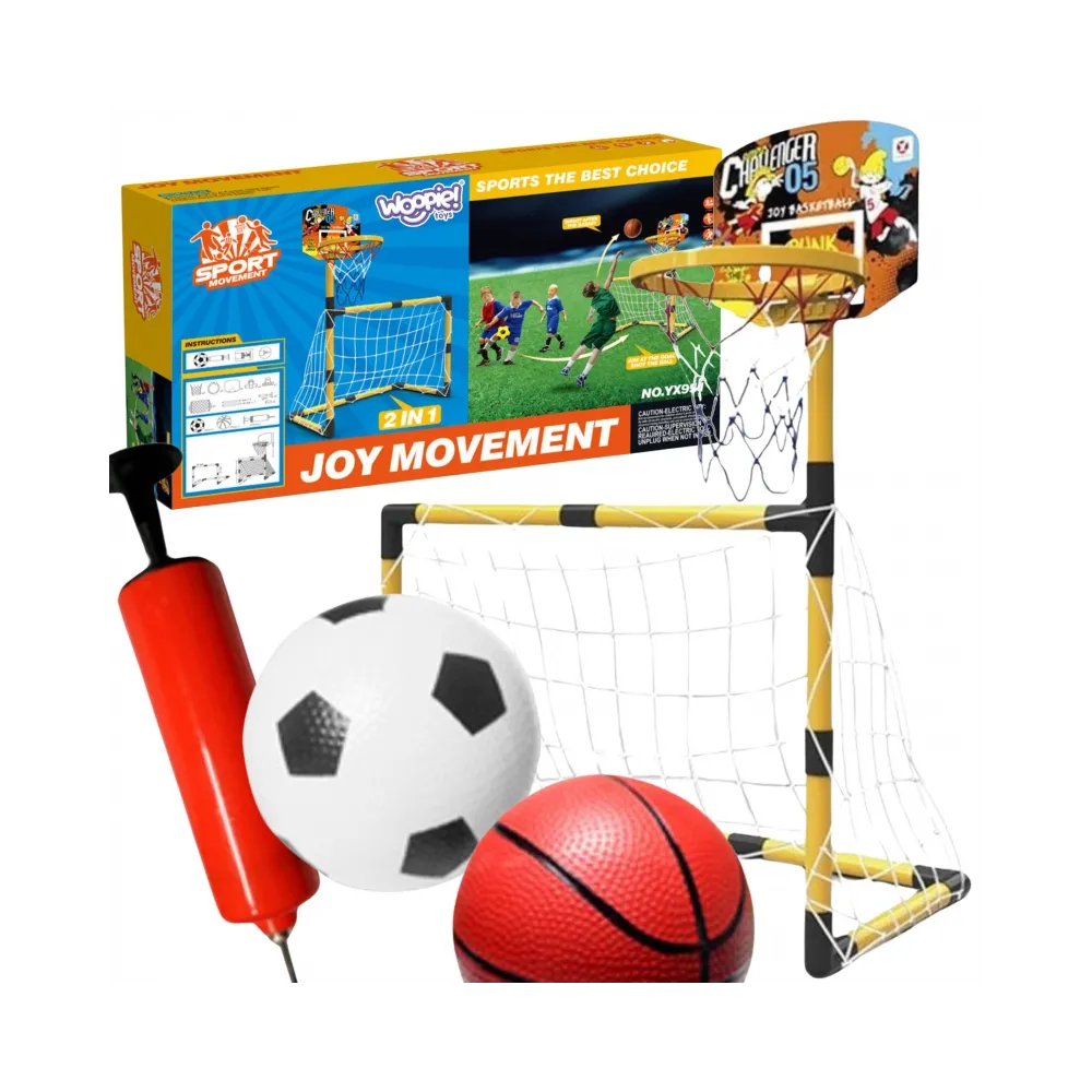 WOOPIE Zestaw 2w1 koszykówka Bramka do Piłki Nożnej + Piłki i Pompka