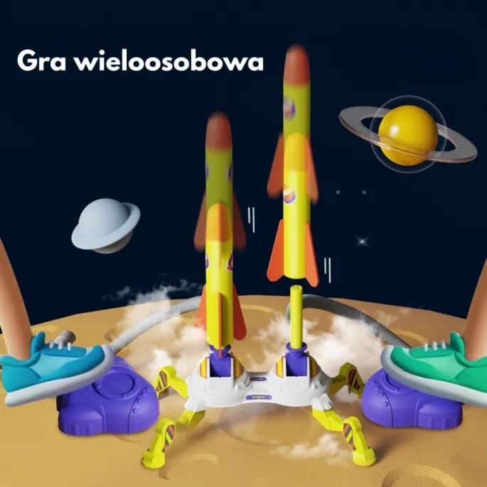 Różnokolorowe rakiety piankowe wystrzeliwane z wyrzutni